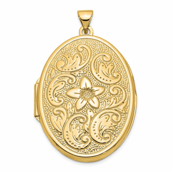 Lovely Rita's Pendants & Charms 14k Yellow Gold Oval Flower Scrolls Locket Pendant