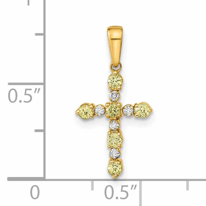 Lovely Rita's Pendants & Charms 14k Yellow Gold Peridot Diamond Cross Pendant