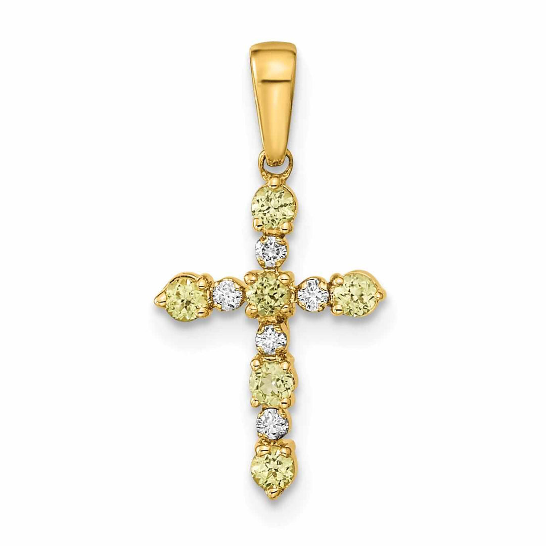 Lovely Rita's Pendants & Charms 14k Yellow Gold Peridot Diamond Cross Pendant