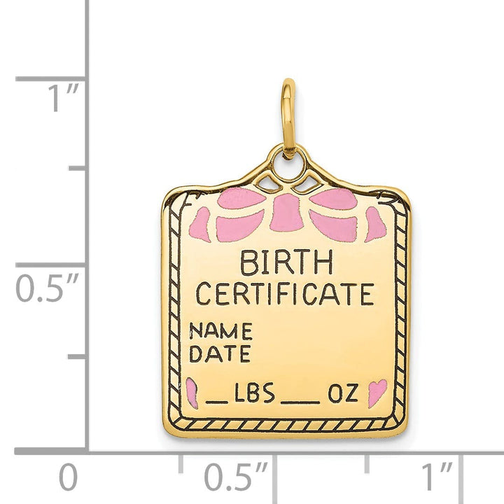 Lovely Rita's Pendants & Charms 14k Yellow Gold Pink Birth Certificate Pendant