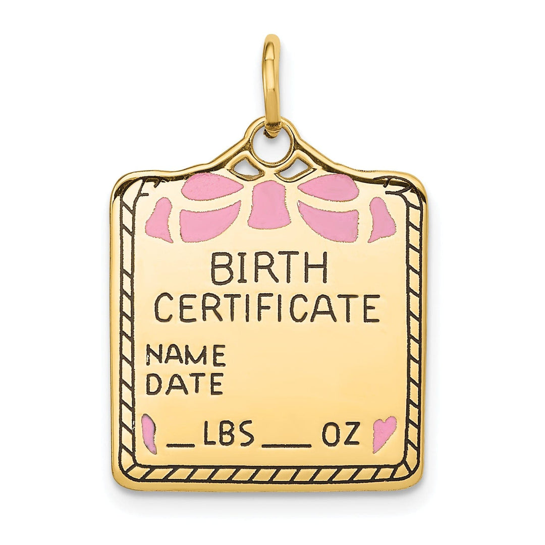 Lovely Rita's Pendants & Charms 14k Yellow Gold Pink Birth Certificate Pendant