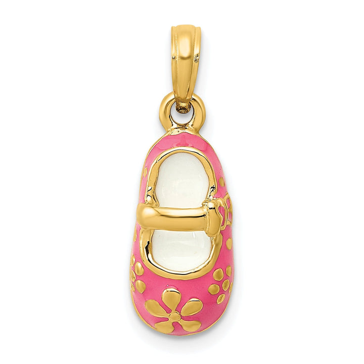 Lovely Rita's Pendants & Charms 14k Yellow Gold Pink Enameled Baby Shoe Pendant
