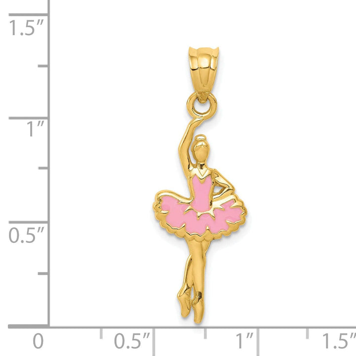 Lovely Rita's Pendants & Charms 14k Yellow Gold Pink Enameled Ballerina Pendant