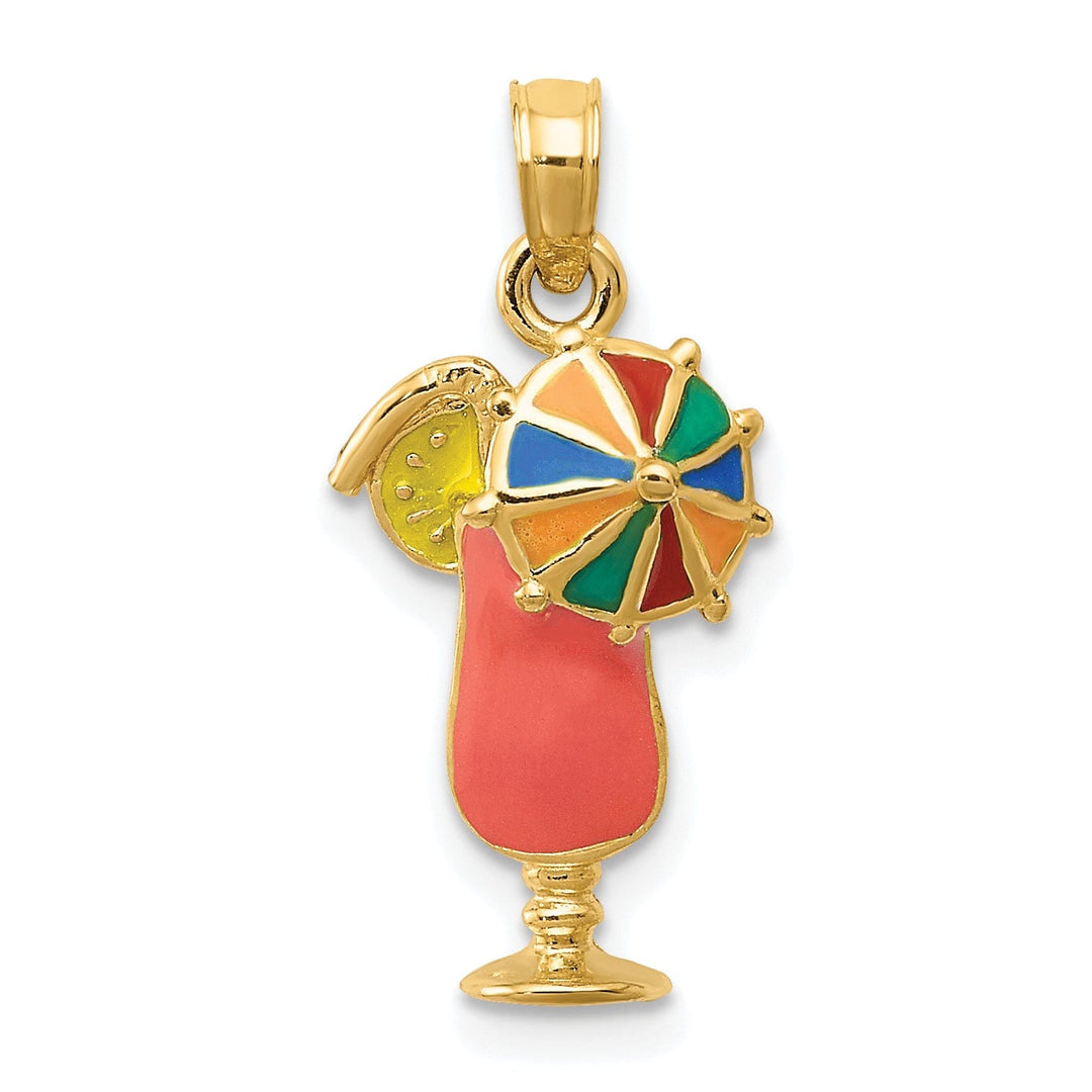 Lovely Rita's Pendants & Charms 14k Yellow Gold Pink Tropical Drink Pendant