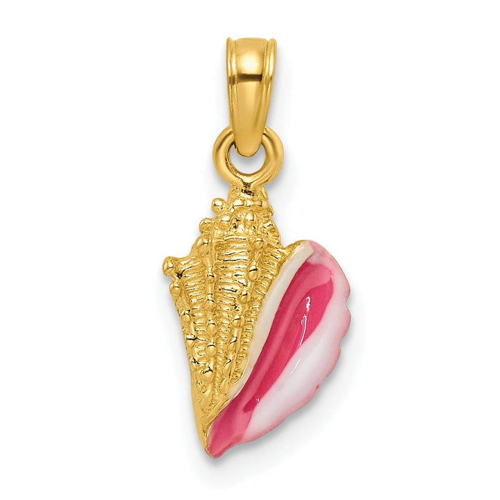 Lovely Rita's Pendants & Charms 14K Yellow Gold Pink White Enameled Conch Shell Pendant