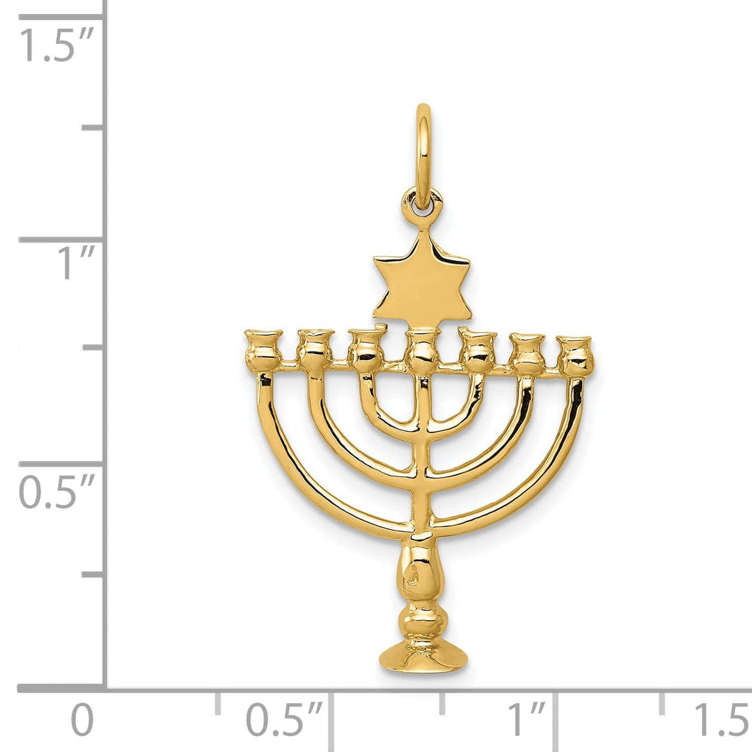 Lovely Rita's Pendants & Charms 14K Yellow Gold Polish Finish 3-D Menorah Star of David Symbol Pendant