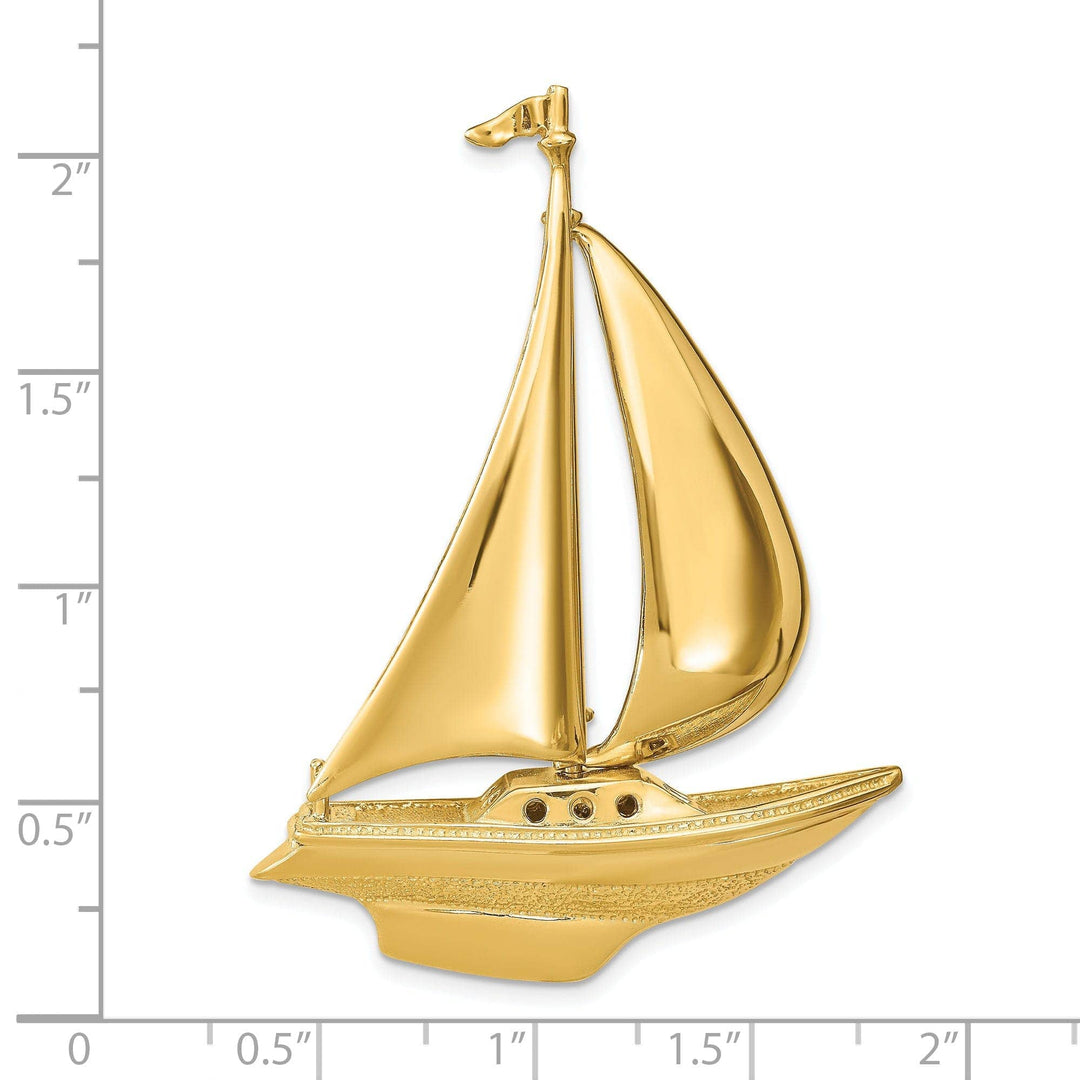 Lovely Rita's Pendants & Charms 14K Yellow Gold Polish Finish 3-Dimensional Moveable Sailboat Slide Pendant