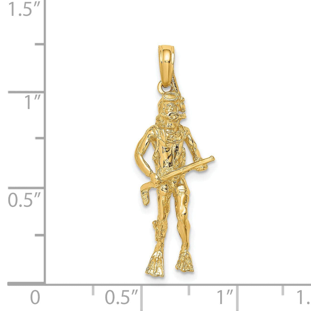 Lovely Rita's Pendants & Charms 14K Yellow Gold Polish Finish 3-Dimensional Scuba Diver Charm Pendant