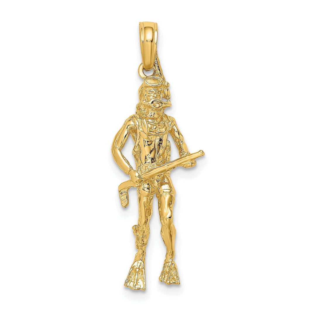 Lovely Rita's Pendants & Charms 14K Yellow Gold Polish Finish 3-Dimensional Scuba Diver Charm Pendant