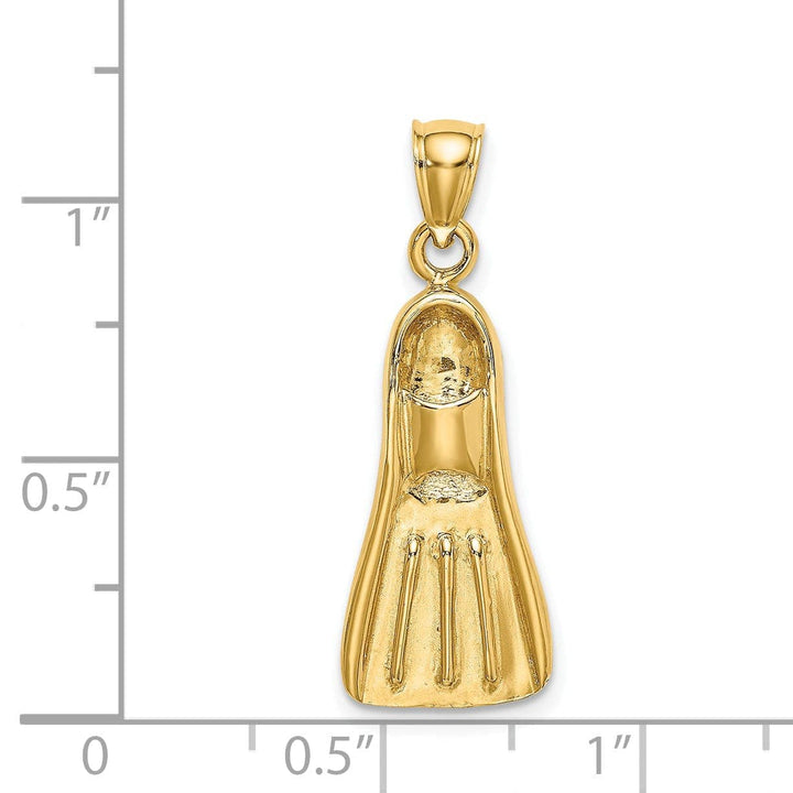 Lovely Rita's Pendants & Charms 14K Yellow Gold Polish Finish 3-Dimensional Scuba Flipper Charm Pendant