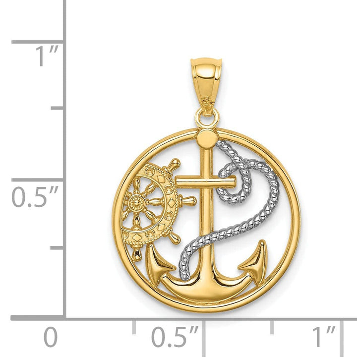 Lovely Rita's Pendants & Charms 14K Yellow Gold Polish Finish Cross Anchor With Captain Wheel Pendant