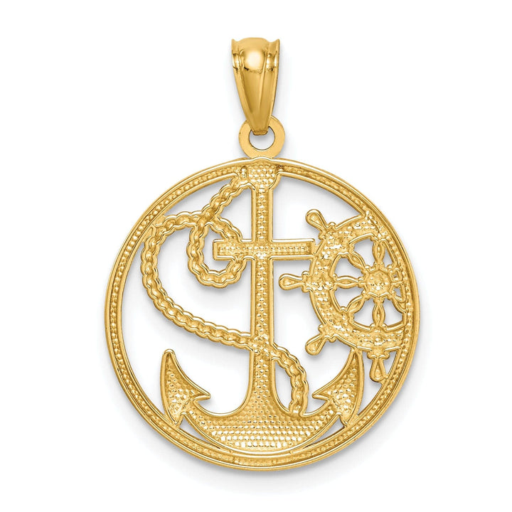 Lovely Rita's Pendants & Charms 14K Yellow Gold Polish Finish Cross Anchor With Captain Wheel Pendant
