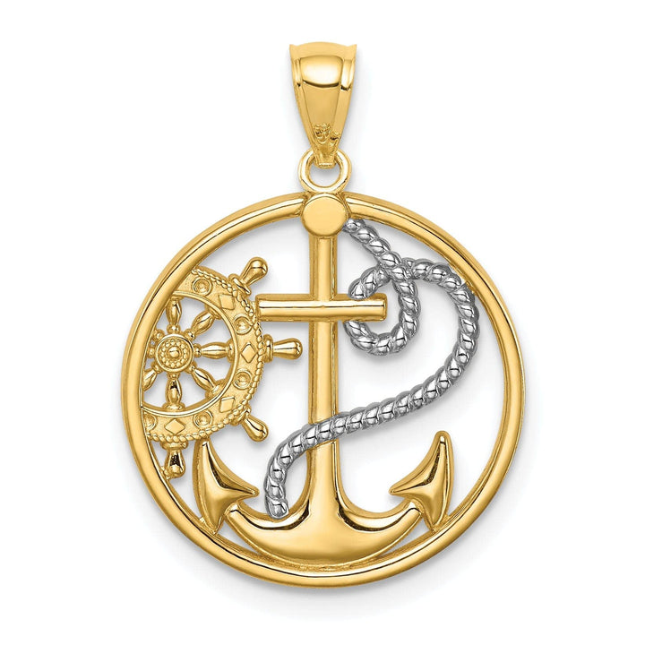 Lovely Rita's Pendants & Charms 14K Yellow Gold Polish Finish Cross Anchor With Captain Wheel Pendant