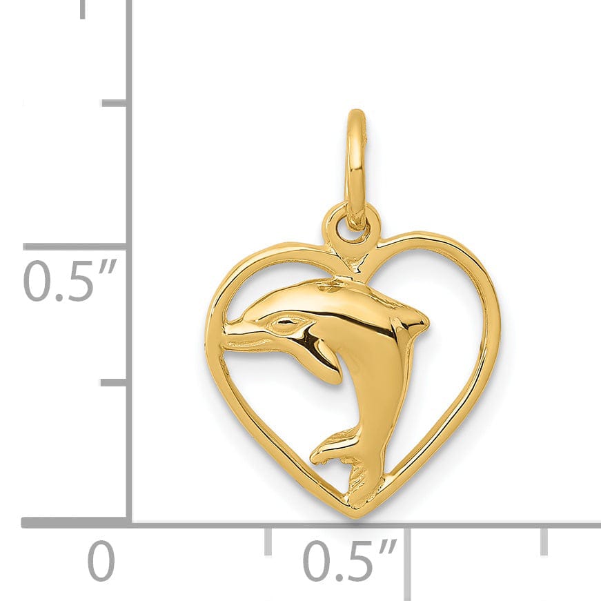 Lovely Rita's Pendants & Charms 14k Yellow Gold Polish Finish Dolphin in Heart Design Charm Pendant