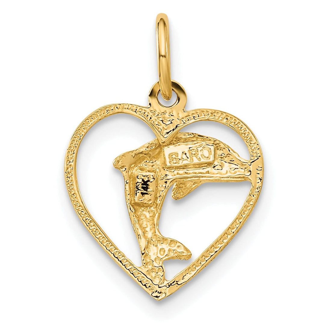 Lovely Rita's Pendants & Charms 14k Yellow Gold Polish Finish Dolphin in Heart Design Charm Pendant