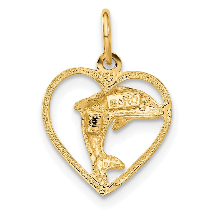 Lovely Rita's Pendants & Charms 14k Yellow Gold Polish Finish Dolphin in Heart Design Charm Pendant