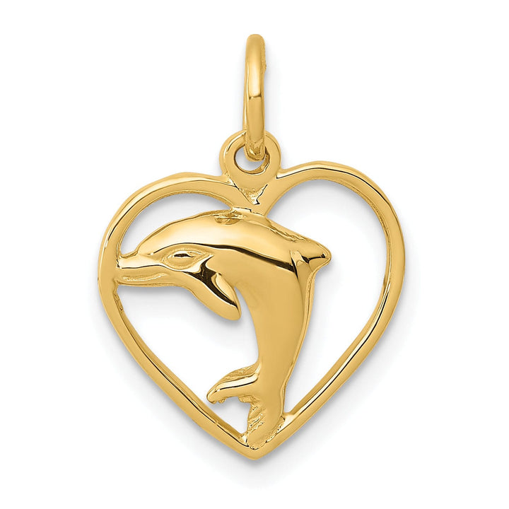 Lovely Rita's Pendants & Charms 14k Yellow Gold Polish Finish Dolphin in Heart Design Charm Pendant