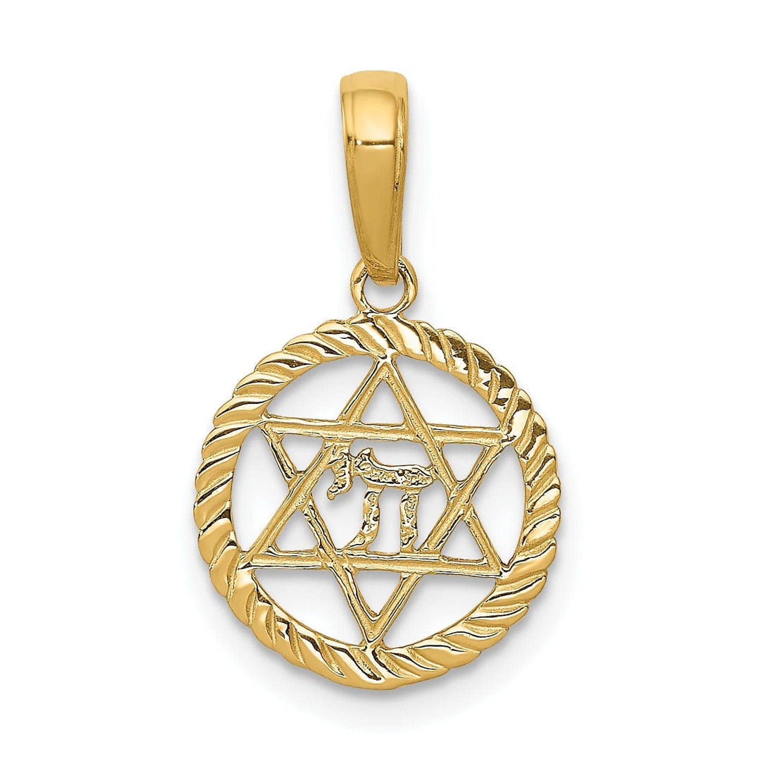 Lovely Rita's Pendants & Charms 14K Yellow Gold Polish Star of David and Chai in Circle Frame Pendant