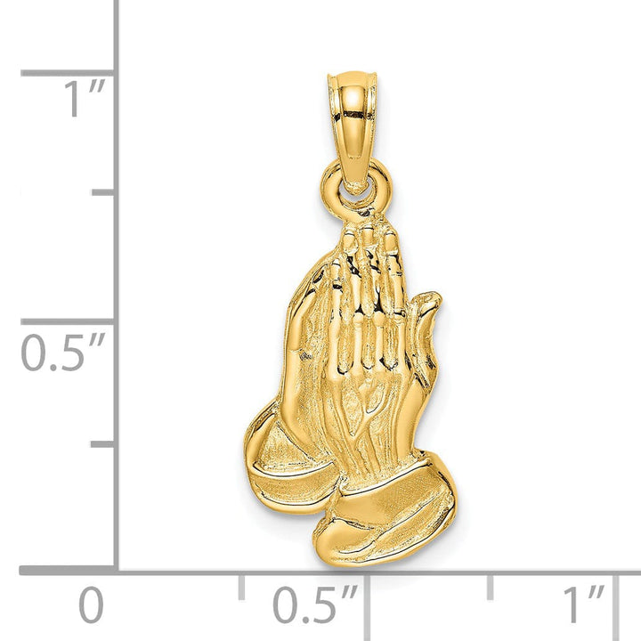 Lovely Rita's Pendants & Charms 14K Yellow Gold Polish Texture Finish 2-D Praying Hands Charm Pendant