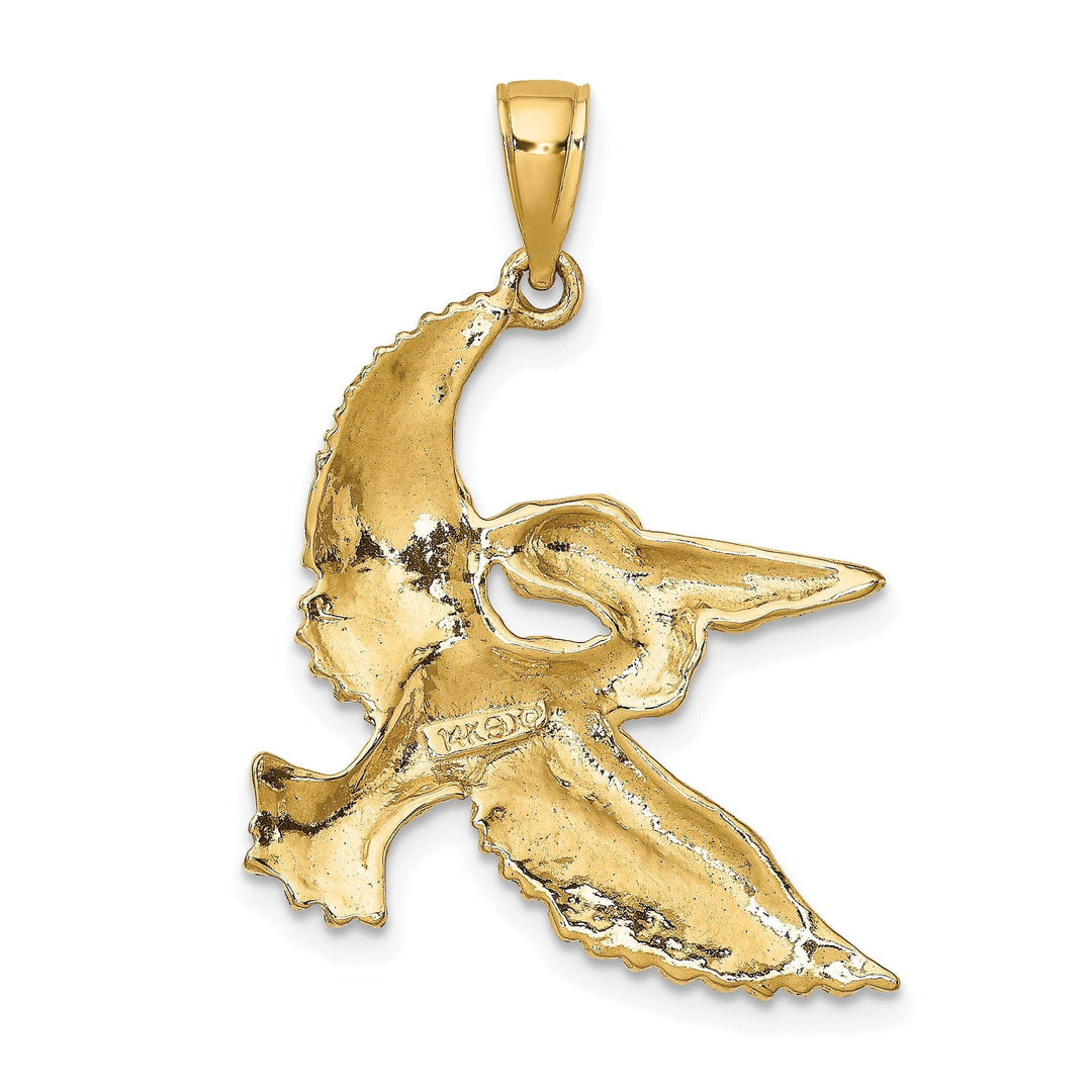 Lovely Rita's Pendants & Charms 14K Yellow Gold Polish Texture Finish 3-Dimensional Pelican in Flight Charm Pendant