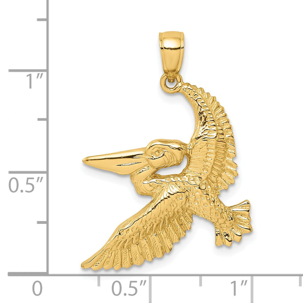 Lovely Rita's Pendants & Charms 14K Yellow Gold Polish Texture Finish 3-Dimensional Pelican in Flight Charm Pendant
