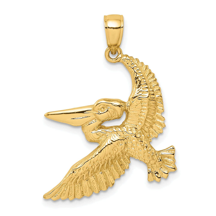 Lovely Rita's Pendants & Charms 14K Yellow Gold Polish Texture Finish 3-Dimensional Pelican in Flight Charm Pendant