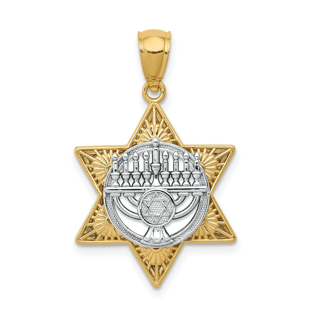 Lovely Rita's Pendants & Charms 14K Yellow Gold Polish Texture Finish 3D Star Of David Menorah Pendant