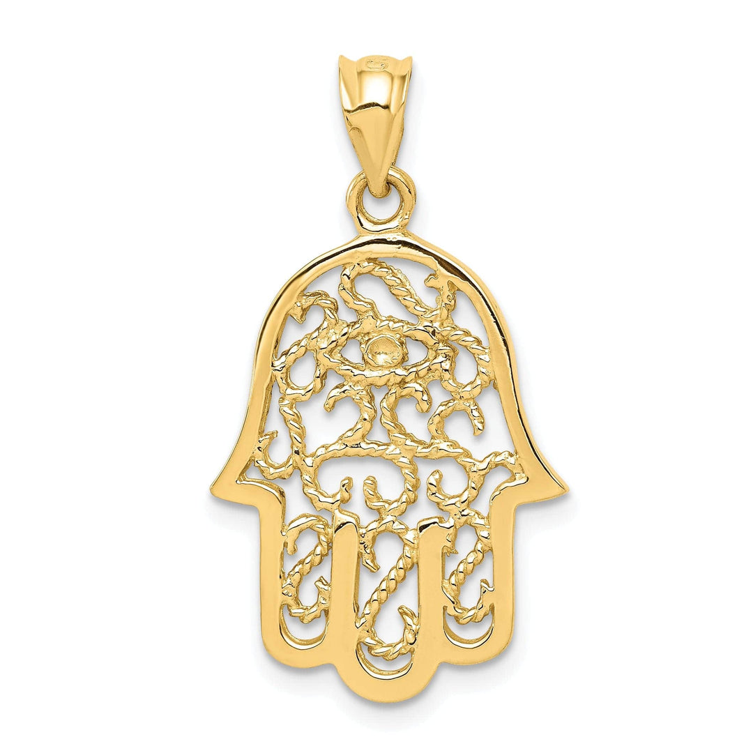 Lovely Rita's Pendants & Charms 14k Yellow Gold Polish Texture Finish Solid 3-D Filigree Hamsa Pendant