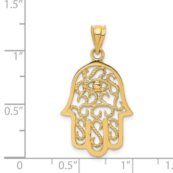 Lovely Rita's Pendants & Charms 14k Yellow Gold Polish Texture Finish Solid 3-D Filigree Hamsa Pendant