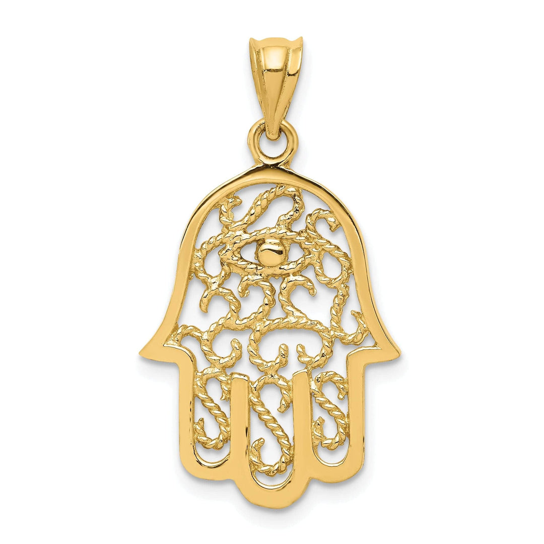 Lovely Rita's Pendants & Charms 14k Yellow Gold Polish Texture Finish Solid 3-D Filigree Hamsa Pendant