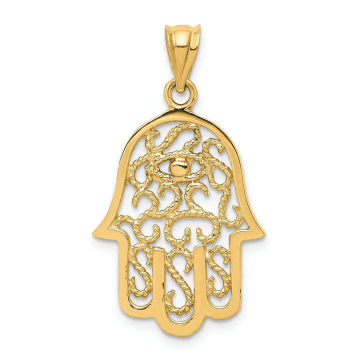 Lovely Rita's Pendants & Charms 14k Yellow Gold Polish Texture Finish Solid 3-D Filigree Hamsa Pendant