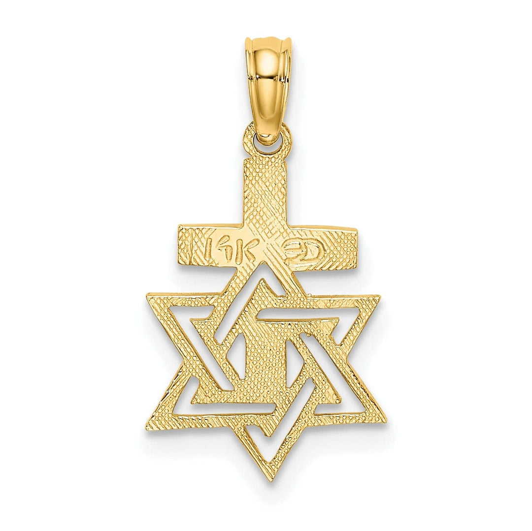Lovely Rita's Pendants & Charms 14K Yellow Gold Polish Texture Finish Star Of David and Cross Pendant