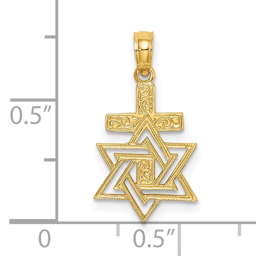 Lovely Rita's Pendants & Charms 14K Yellow Gold Polish Texture Finish Star Of David and Cross Pendant