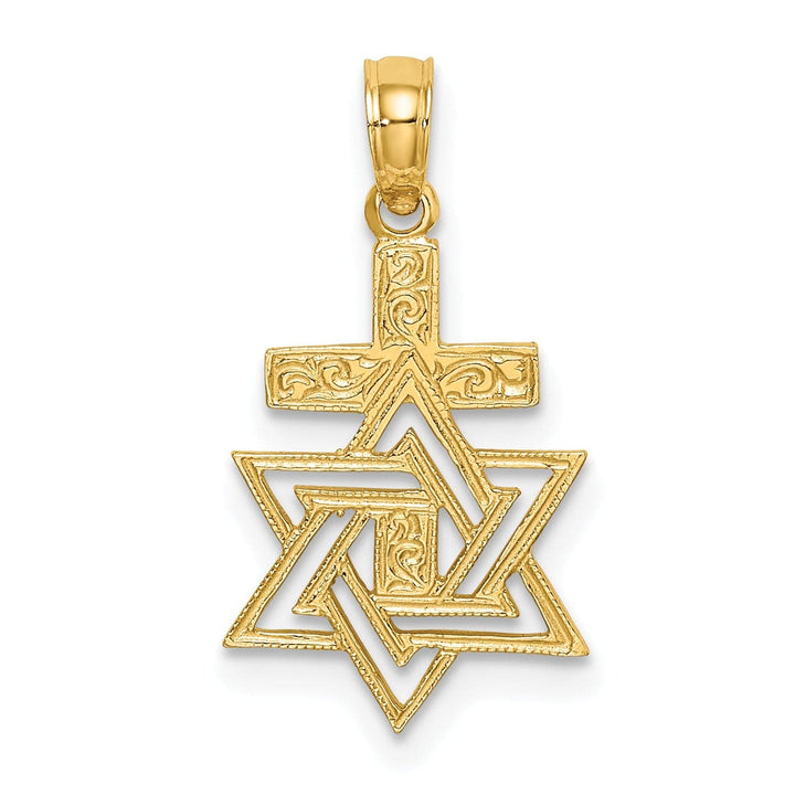 Lovely Rita's Pendants & Charms 14K Yellow Gold Polish Texture Finish Star Of David and Cross Pendant