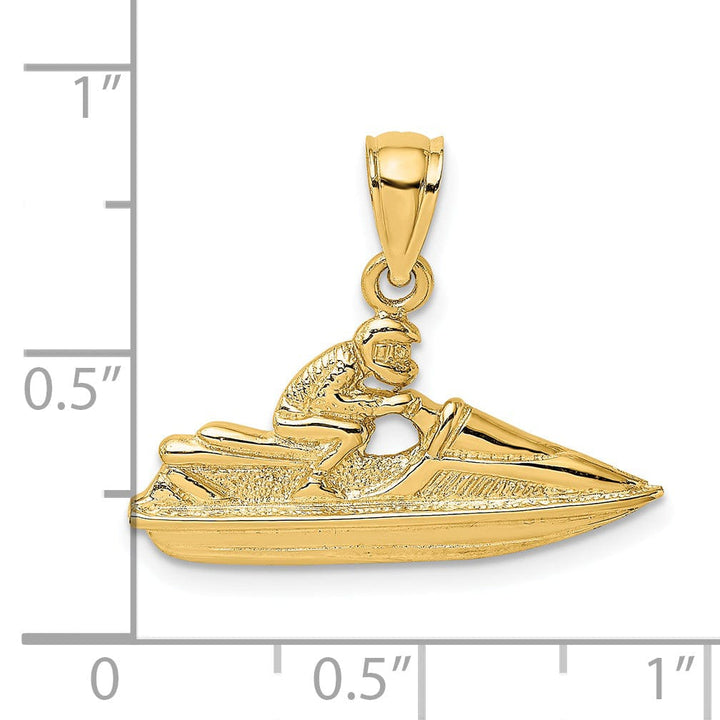 Lovely Rita's Pendants & Charms 14K Yellow Gold Polish Textured Finish 2-Dimensional Jet Ski Charm Pendant