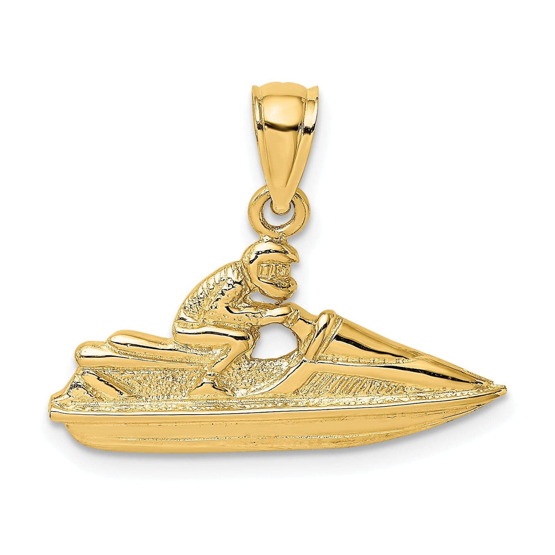 Lovely Rita's Pendants & Charms 14K Yellow Gold Polish Textured Finish 2-Dimensional Jet Ski Charm Pendant