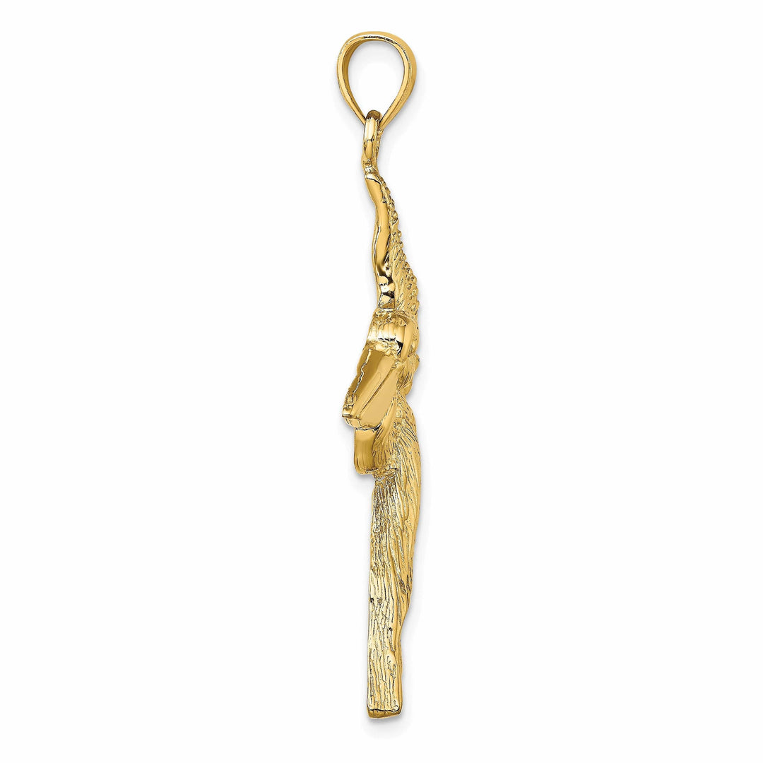 Lovely Rita's Pendants & Charms 14K Yellow Gold Polish Textured Finish 3-Dimensional Pelican in Flight Charm Pendant