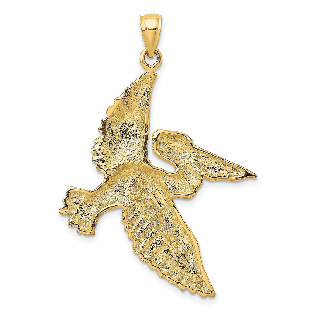 Lovely Rita's Pendants & Charms 14K Yellow Gold Polish Textured Finish 3-Dimensional Pelican in Flight Charm Pendant