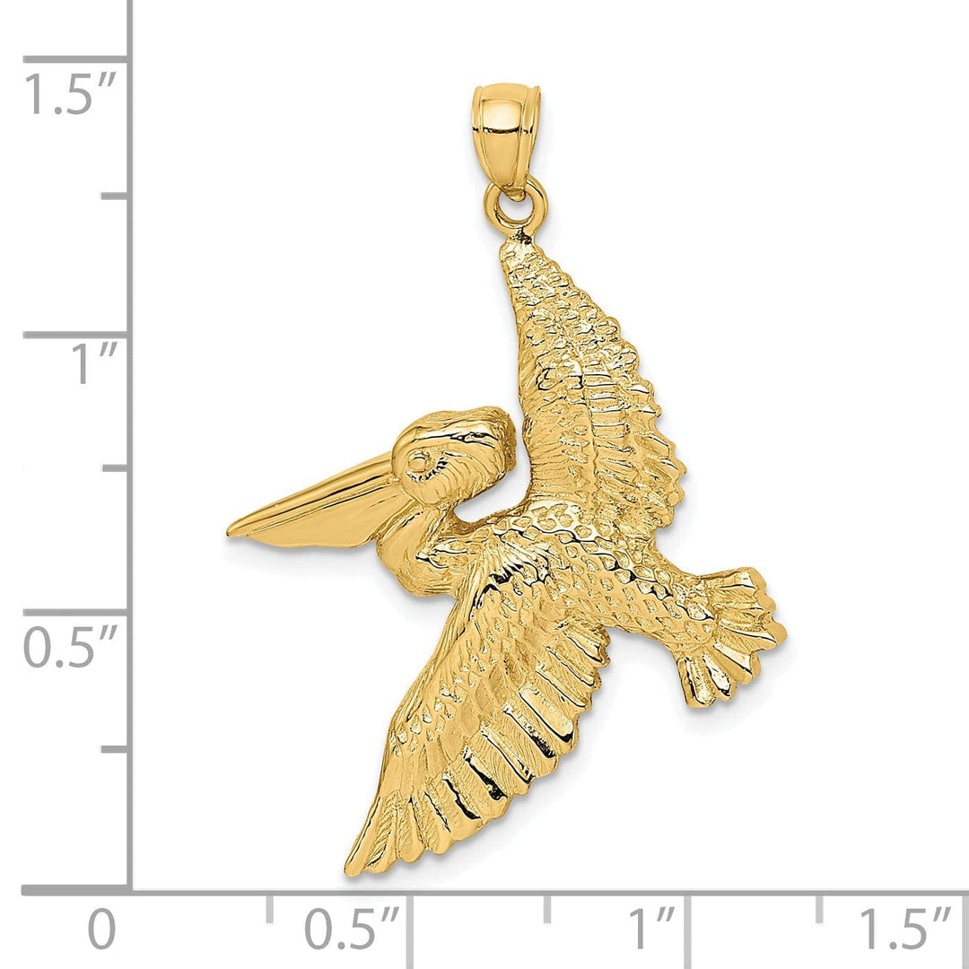 Lovely Rita's Pendants & Charms 14K Yellow Gold Polish Textured Finish 3-Dimensional Pelican in Flight Charm Pendant