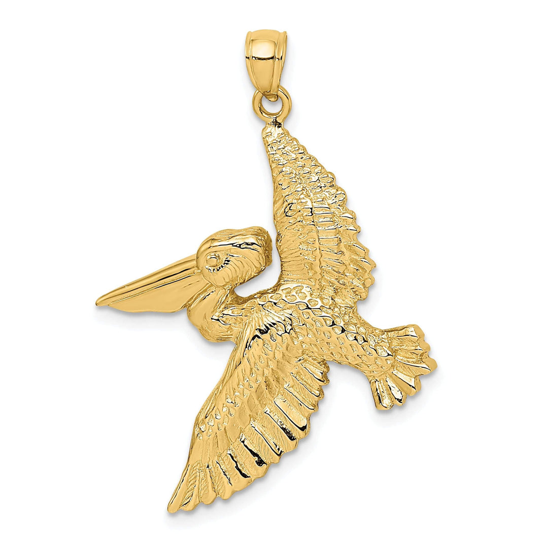 Lovely Rita's Pendants & Charms 14K Yellow Gold Polish Textured Finish 3-Dimensional Pelican in Flight Charm Pendant