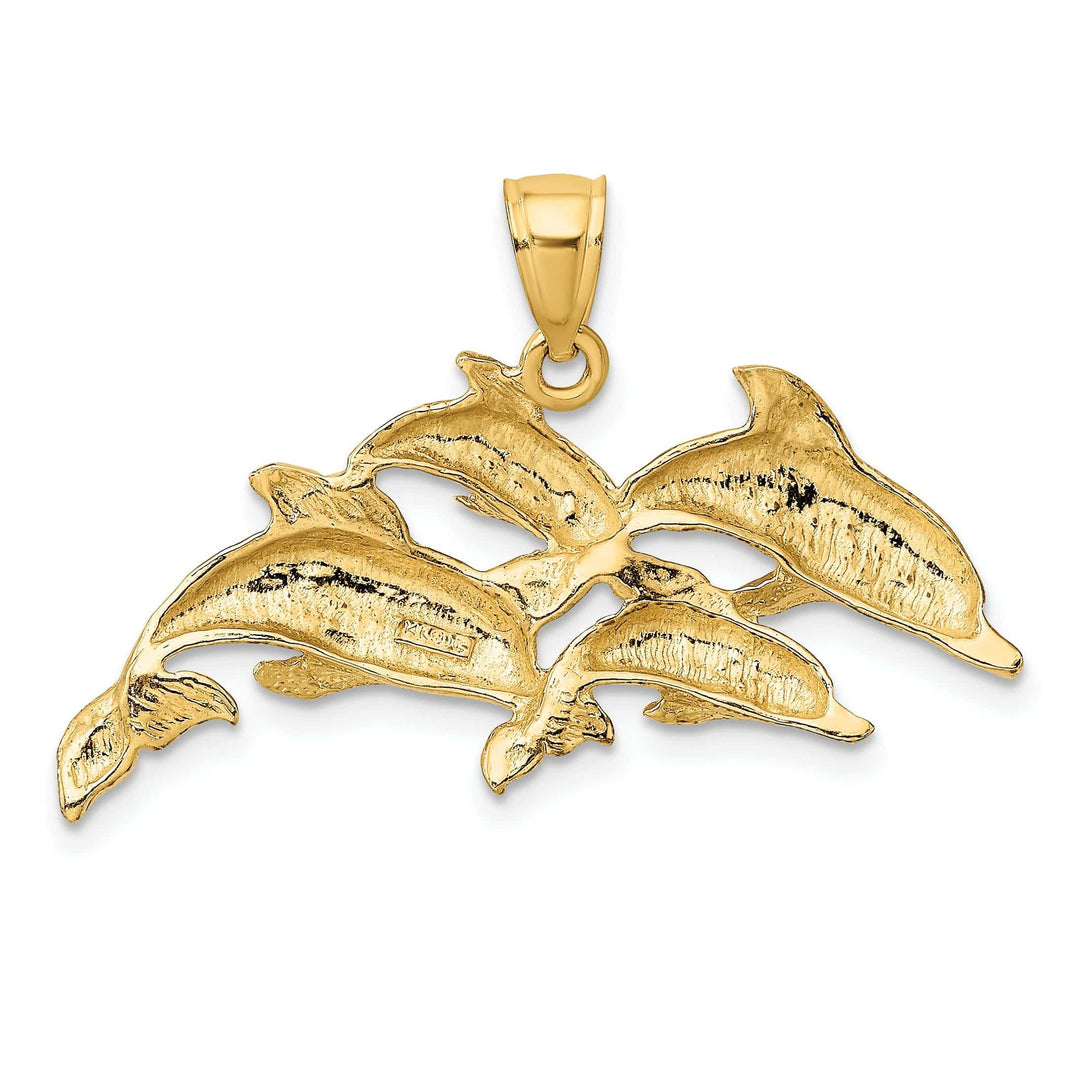 Lovely Rita's Pendants & Charms 14K Yellow Gold Polished 2-D Four Dolphins Swimming Pendant