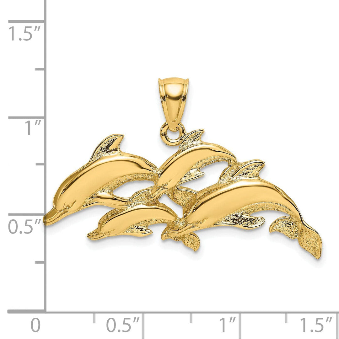 Lovely Rita's Pendants & Charms 14K Yellow Gold Polished 2-D Four Dolphins Swimming Pendant