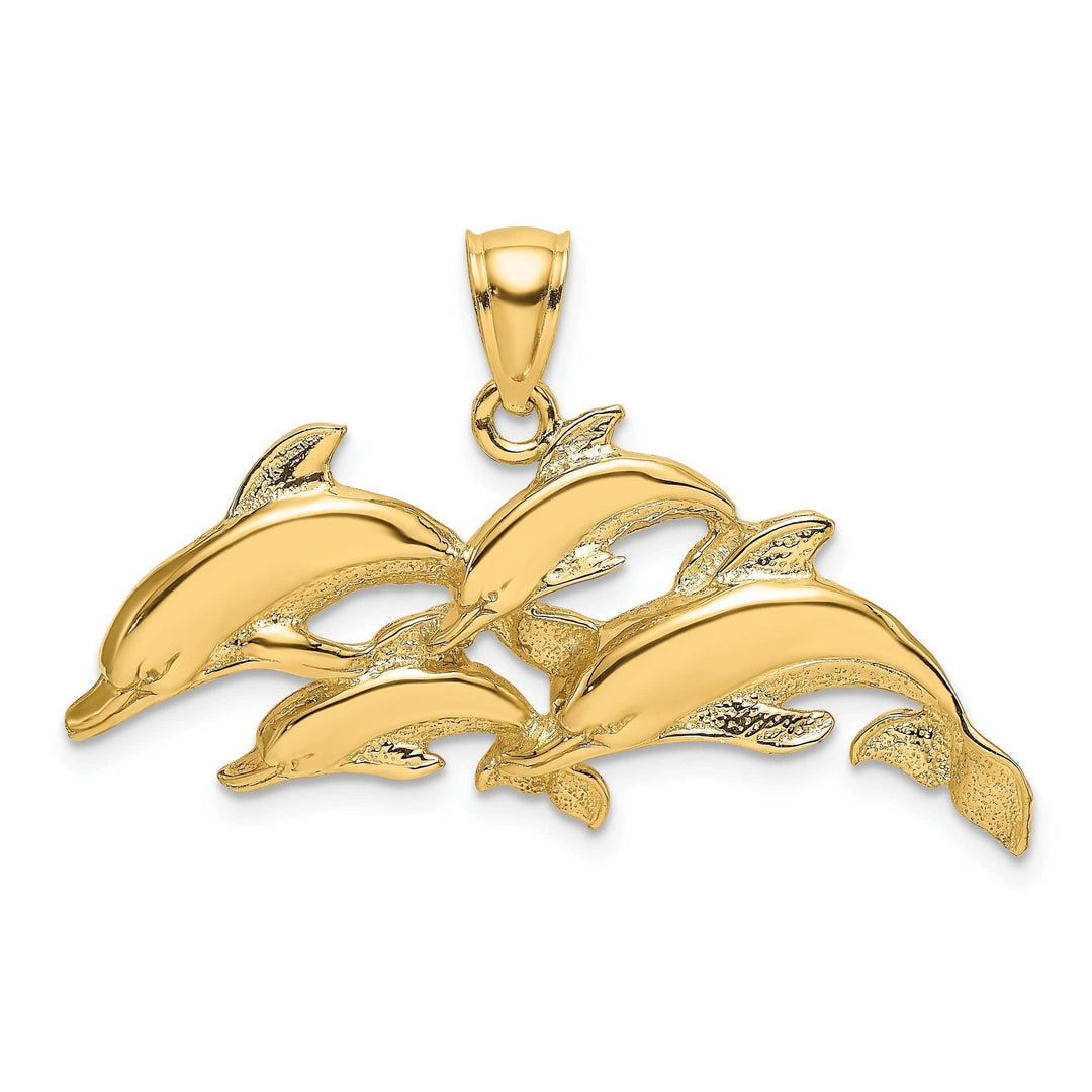 Lovely Rita's Pendants & Charms 14K Yellow Gold Polished 2-D Four Dolphins Swimming Pendant