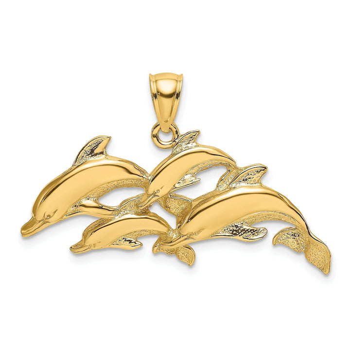 Lovely Rita's Pendants & Charms 14K Yellow Gold Polished 2-D Four Dolphins Swimming Pendant