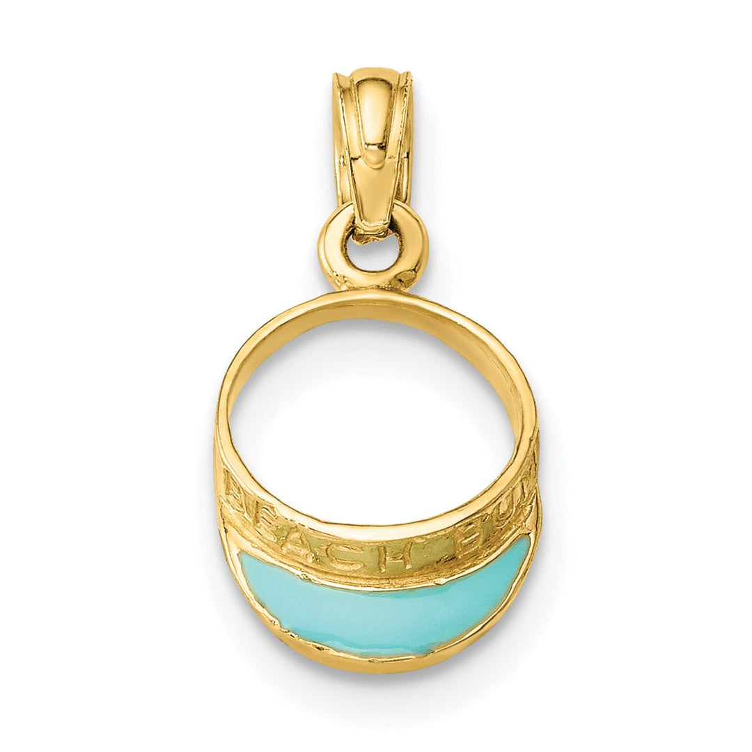 Lovely Rita's Pendants & Charms 14K Yellow Gold Polished Aqua Blue Color Enameled Finish Beach Sun Visor Charm Pendant