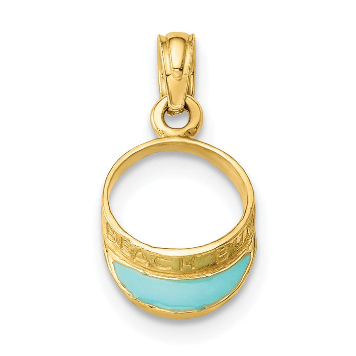 Lovely Rita's Pendants & Charms 14K Yellow Gold Polished Aqua Blue Color Enameled Finish Beach Sun Visor Charm Pendant
