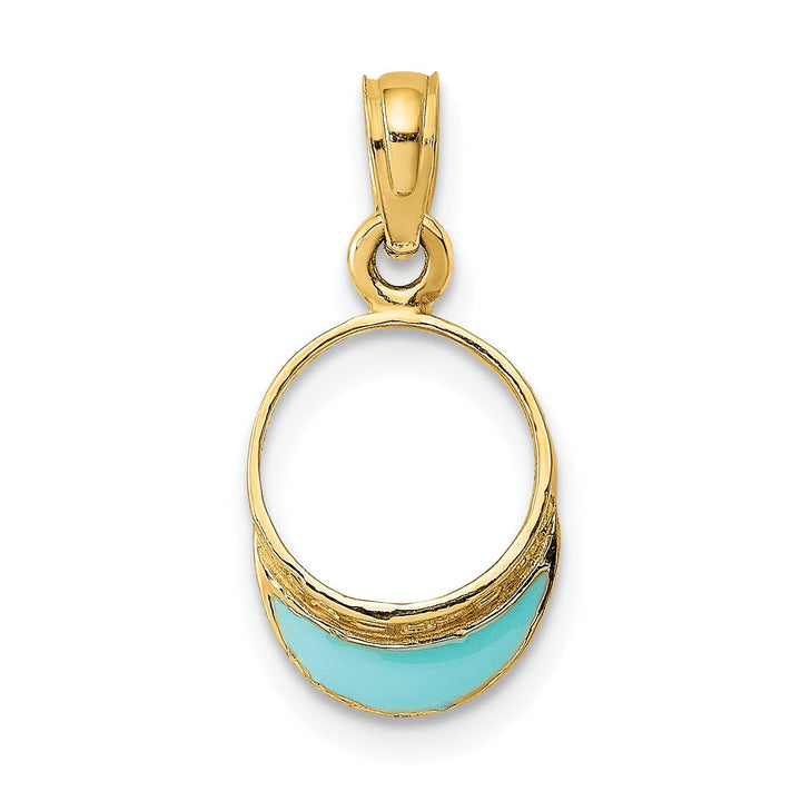 Lovely Rita's Pendants & Charms 14K Yellow Gold Polished Aqua Blue Color Enameled Finish Beach Sun Visor Charm Pendant