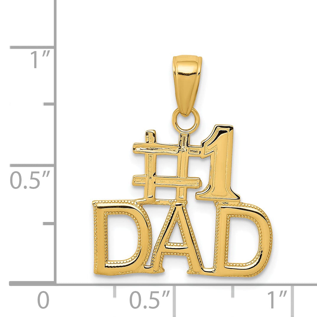Lovely Rita's Pendants & Charms 14k Yellow Gold Polished Beaded Textured Finish Script  #1 DAD Charm Pendant