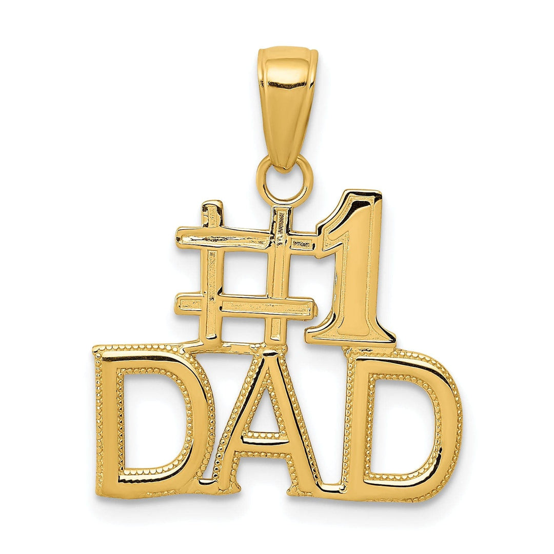 Lovely Rita's Pendants & Charms 14k Yellow Gold Polished Beaded Textured Finish Script  #1 DAD Charm Pendant
