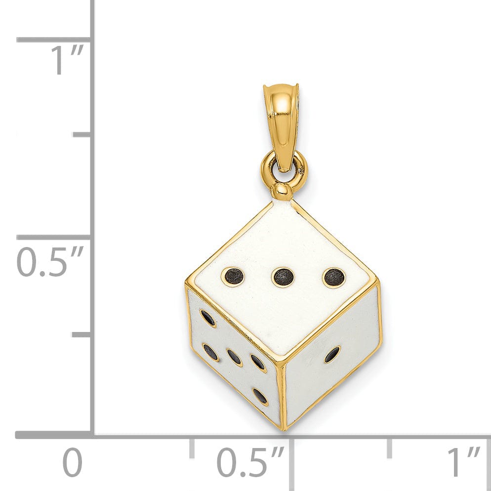 Lovely Rita's Pendants & Charms 14K Yellow Gold Polished Black and White Enamel Finish 3-Diamentional Dice Charm Pendant